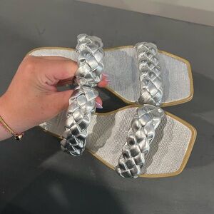 Dolce Vita Silver Braided Sandals with Woven Design